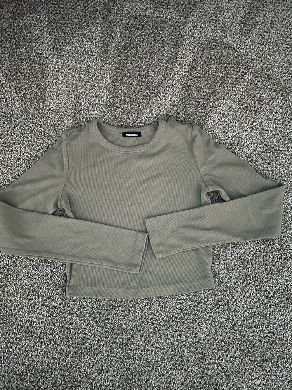 Taupe Green Long Sleeve Cropped Rib Top